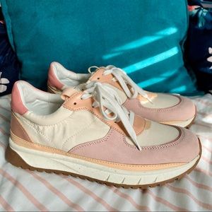 Madewell Blush Pink Kickoff Trainer Sneakers in Washed Nylon and Leather, sz 8.5